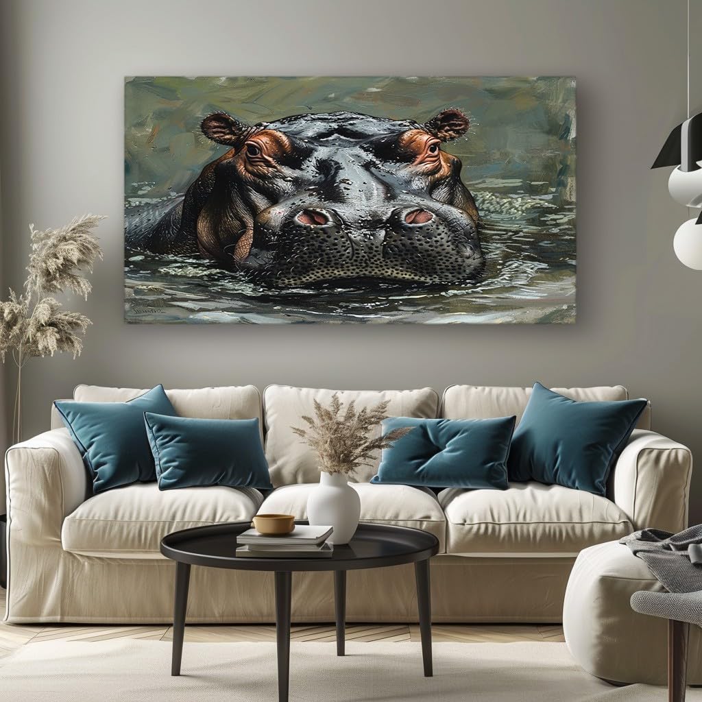 MKBKLI Abstract Canvas Wall Art for Living Room Hippopotamus Paintings for Bedroom, Office, Kitchen - Home Decor Pictures, 50x100cm