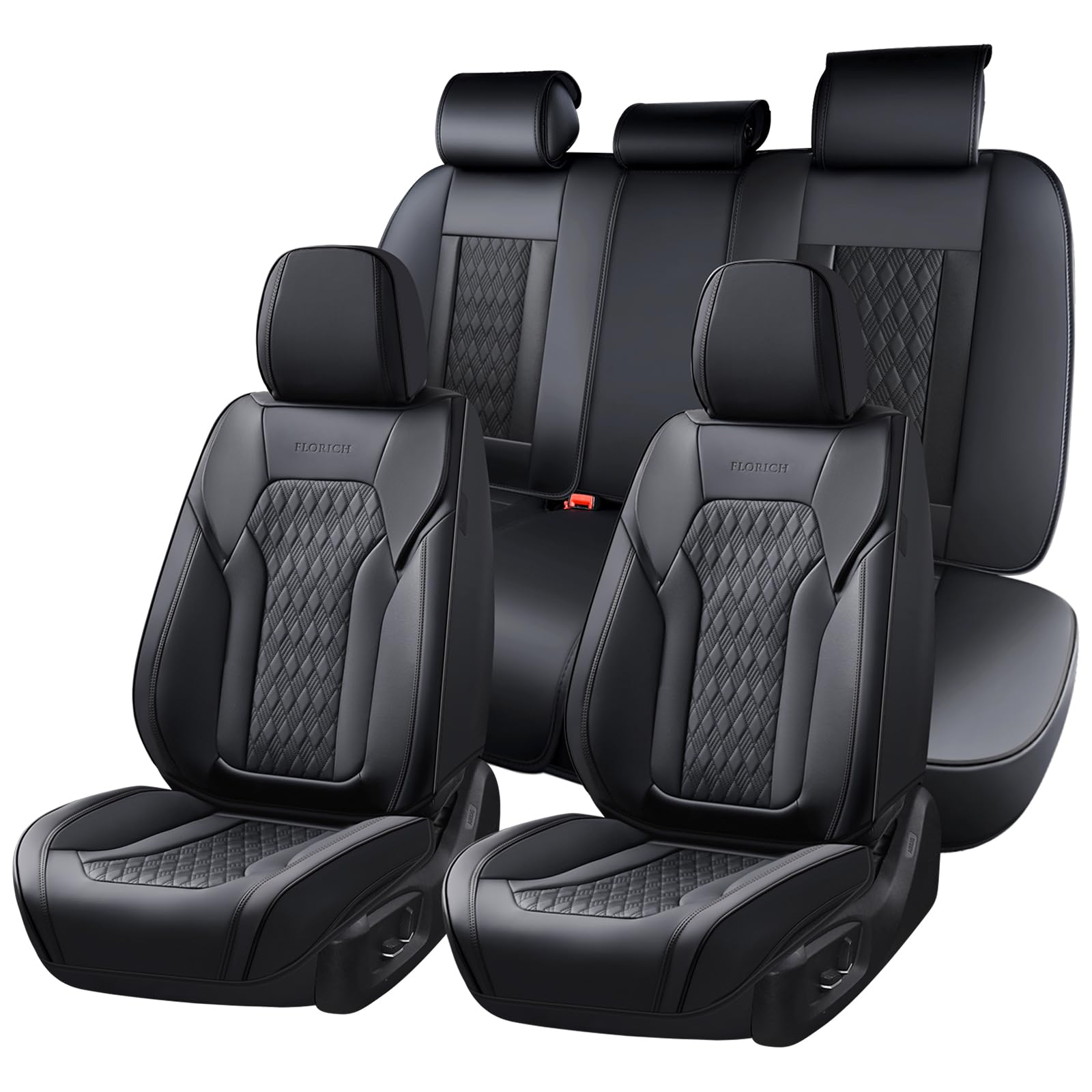 Seat Covers, Car Seat Covers Full Set, Luxury Nappa Leather Seat Covers, Breathable and Waterproof Car Seat Protector 5 Seat, Automotive Seat Covers Universal Fit for Most Cars-Black&amp;Beige