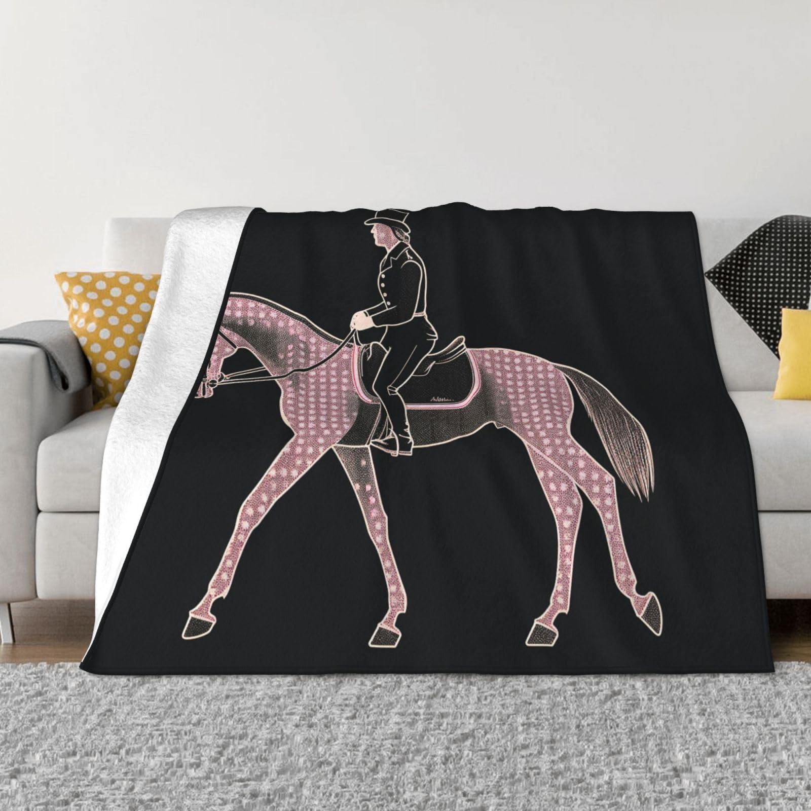 Dressage Dressage Rider Horse Flannel Blanket 50"x40" - Ultra-Soft Lightweight Throw Blanket for Bed, Sofa, and Couch - Luxury Air Conditioning Blankets - Cozy Warm Blankets for All Seasons