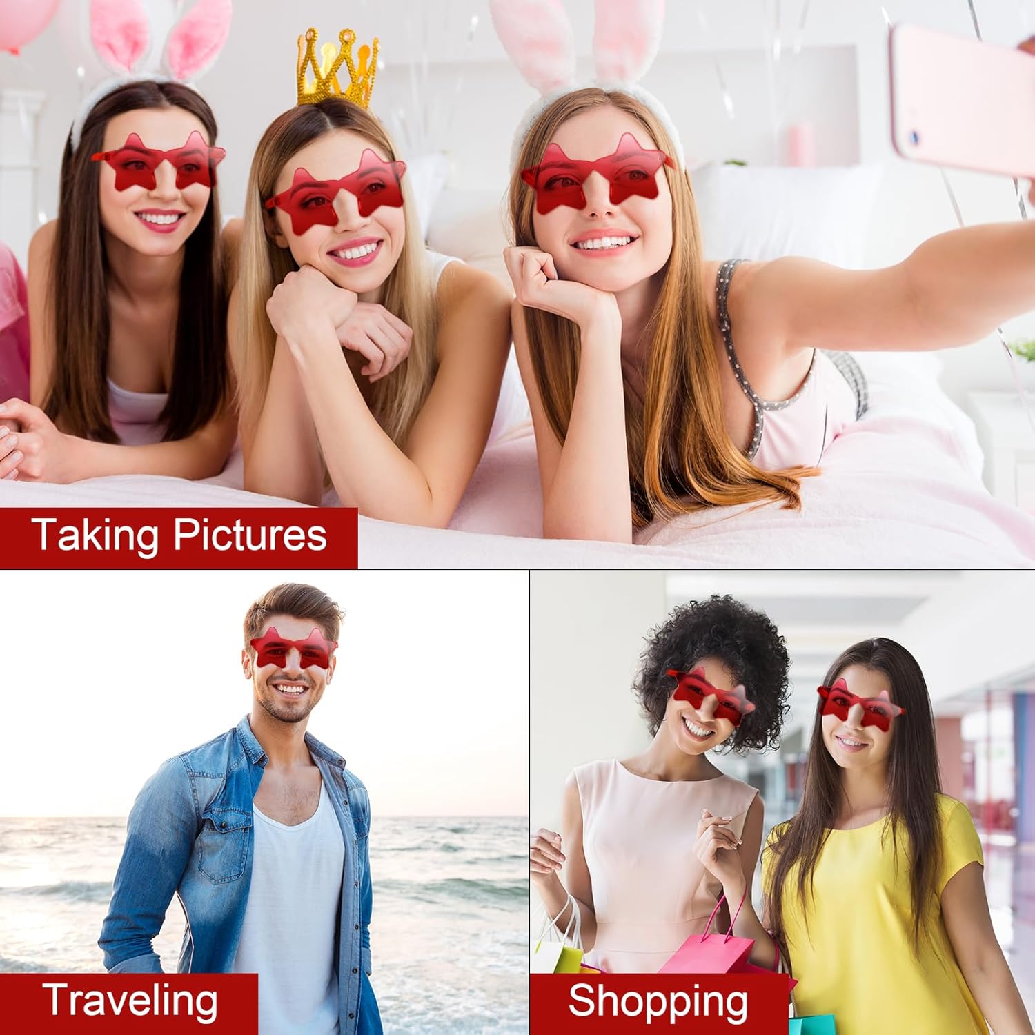10/20/30/40 Pack Star Sunglasses Rimless Transparent Pentagram Shaped Sunglasses Bulk Party Favor Glasses for Women (10, Red) - Image 6