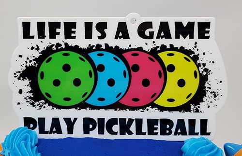 Miniatura 3 de Juego de decoración para pastel de cumpleaños de 7 piezas con temática de pickleball - Life is a Game Play Pickleball (diseño único)