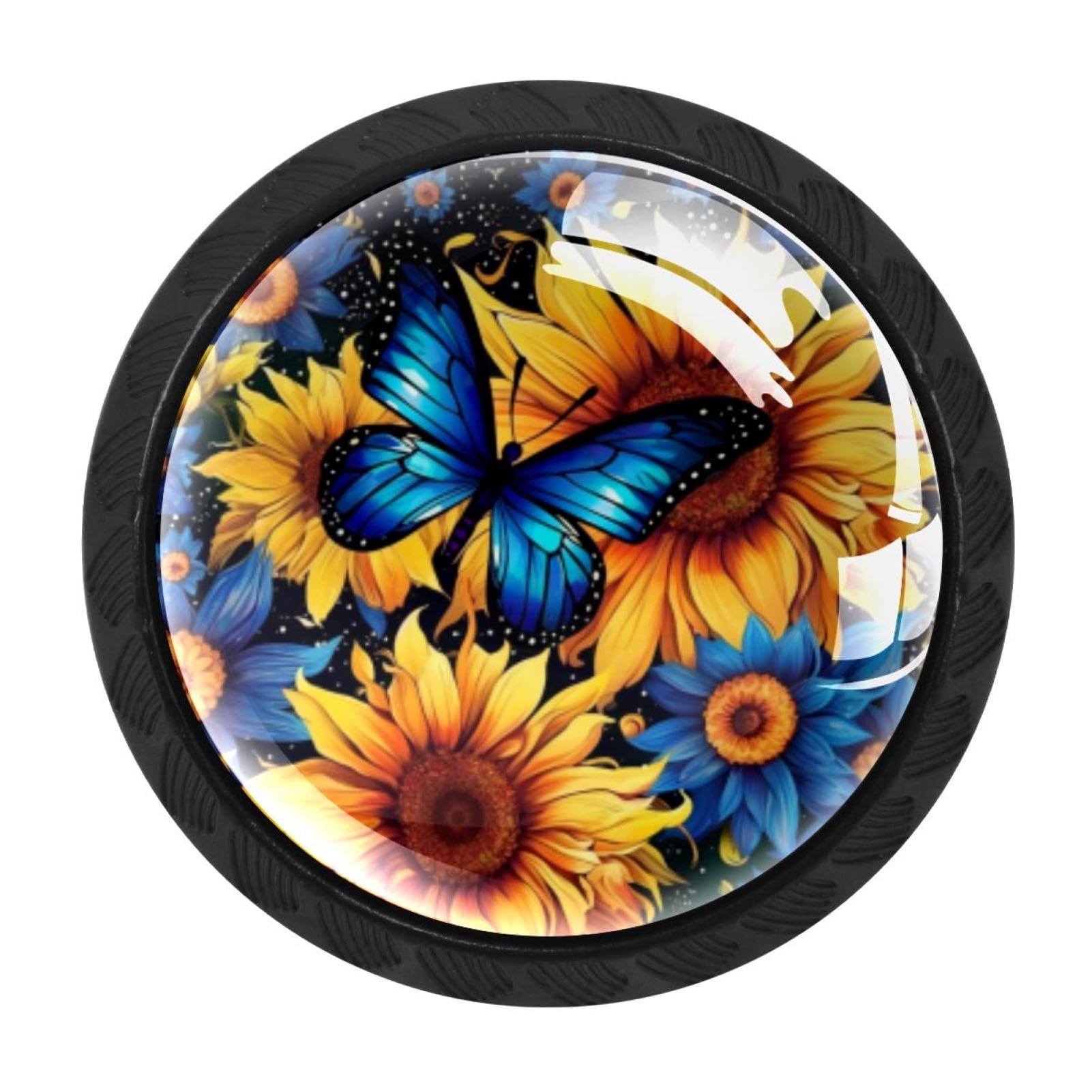 CHENZZZZ 4 Pack Starry Night Sunflower Butterfly Drawer Knob Cabinet Hardware