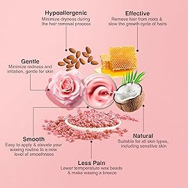 Yovanpur Hard Wax for Hair Removal, Rose Pink Wax Beads for Sensitive Skin and Brazilian Waxing, 10.5 Ounce/bag with 10pcs Wax Sticks