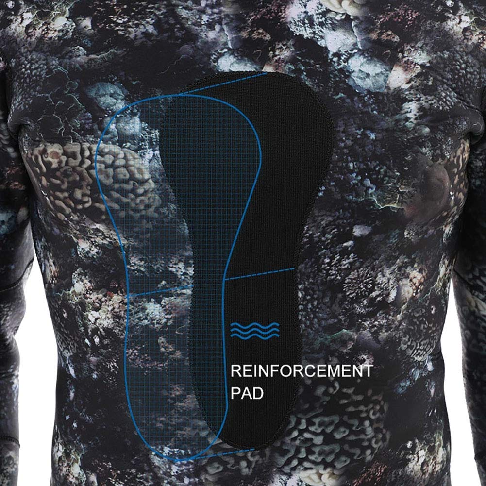 Muta da pesca subacquea in neoprene da 7 mm per uomo, mimetica divisa con cappuccio, imbottitura sul petto per apnea, snorkeling e immersioni in acqua fredda