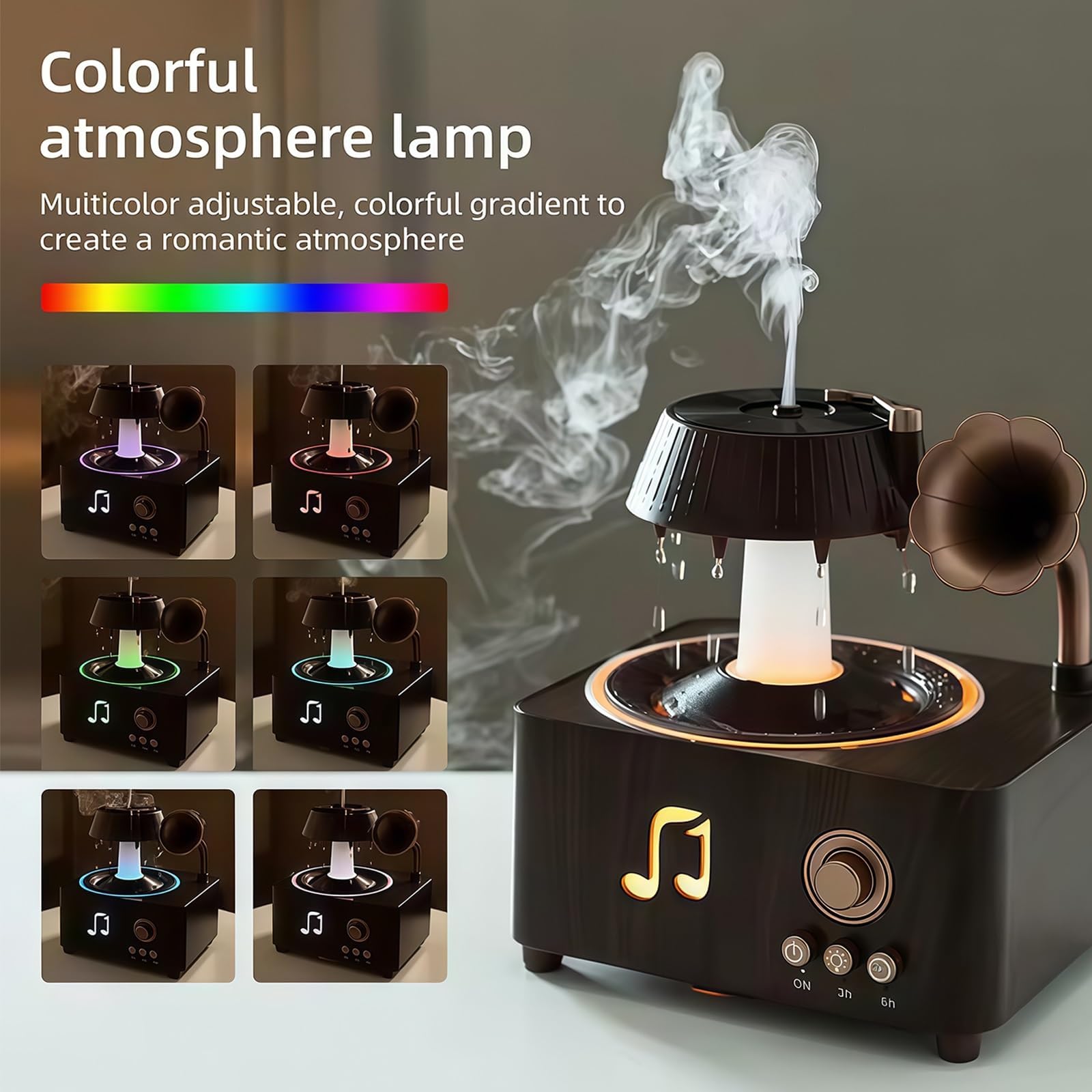 Diffuseur de disques vintage, machine à bruit blanc avec Bluetooth, diffuseur d'huiles essentielles rotatif pour chambre, lumières LED 7 couleurs, grand diffuseur d'humidificateur de 250 ml avec