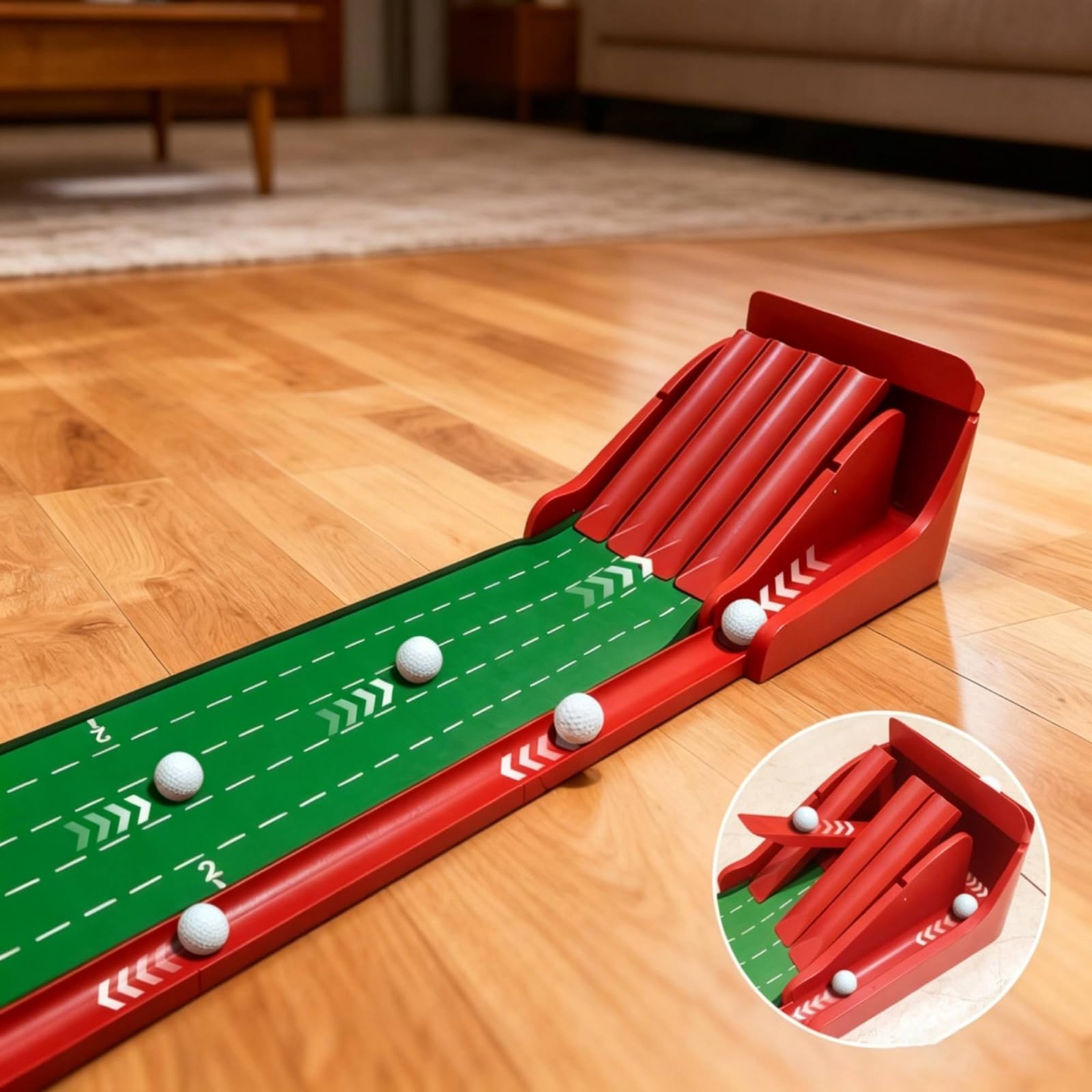 Entrenador de Putt de Golf Alfombra de Práctica Tapete de Putt Rampa con Devolución Carril de Alineación con Líneas Blancas para Control de Dirección