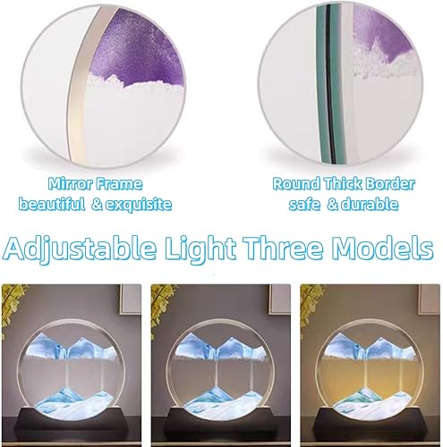 Miniatura 2 de BGFJYUK Kit de bricolaje con luz nocturna de arte de arena en movimiento, vidrio redondo 3D, paisajes de arena de mar profundo con pantalla que