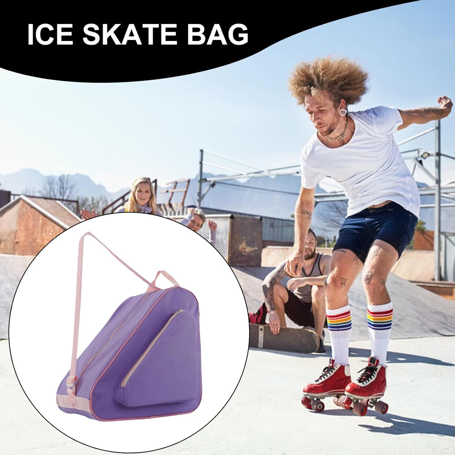 Roller Skate Bag - Skating Shoes Storage, Waterproof Ice Skate Bags With Adjustable Shoulder Strap, Nylon Figure Skatings Shoes Carry Container, Figure Quad Accessories For Kids And Adults