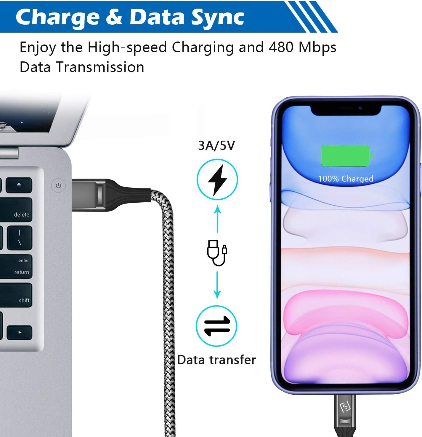 WHIRELEAST iPhone Charger Cable 10 FT with Wall Plug, Braided Long iPhone Charging Cord + Dual USB Wall Charger Block Adapter Compatible with iPhone 12/11/11 Pro Max/XS/XR/X/8/7/6 Plus, iPad (4-Pack)