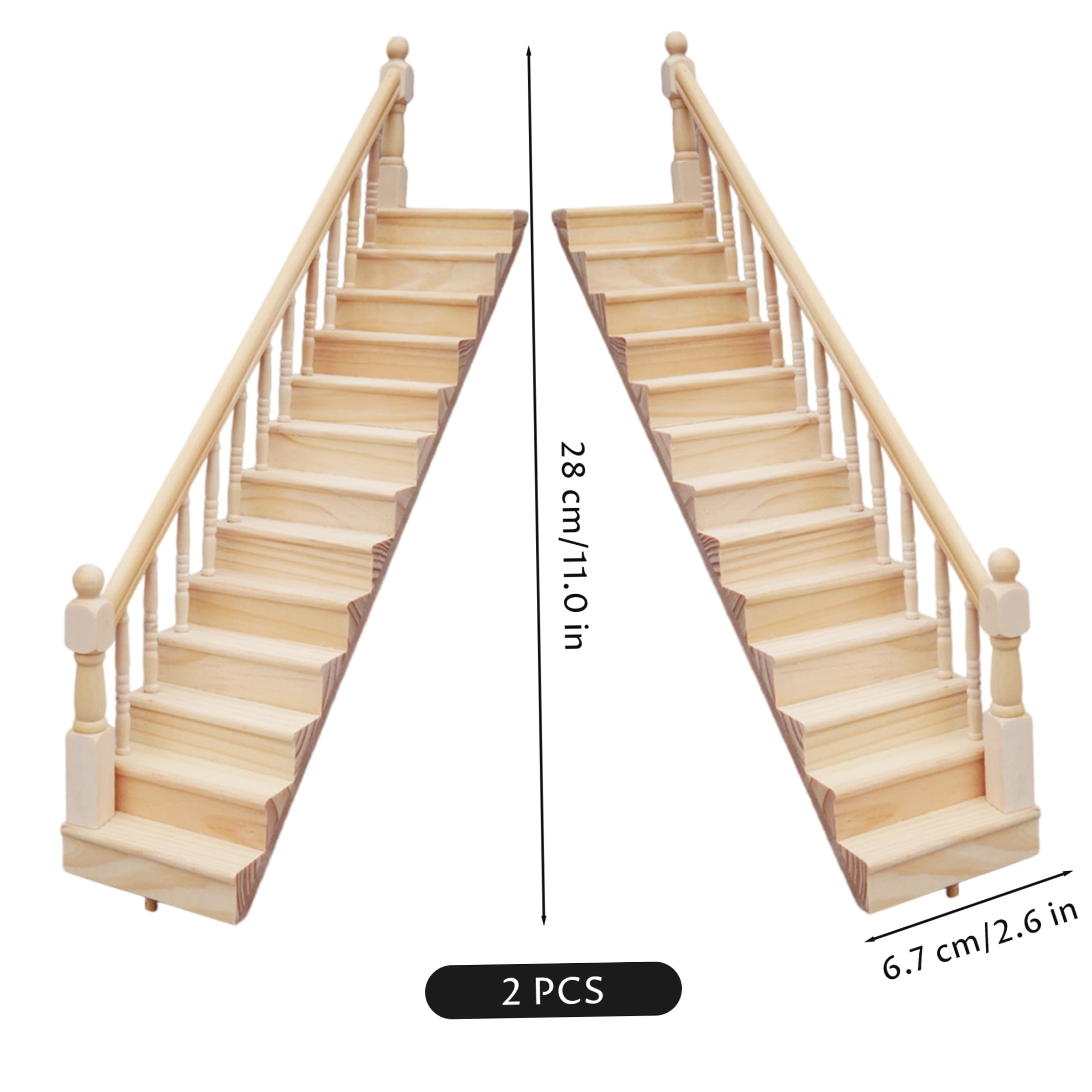 Gemuseeee Escaliers pour Maison de poupée (Lot de 2), échelle 1:12, Meubles en Bois Non Peints avec accoudoirs, Accessoires décoration et Loisirs créatifs Gemuseeee Escaliers pour Maison de poupée (Lot de 2), échelle 1:12, Meubles en Bois Non Peints avec accoudoirs, Accessoires décoration et Loisirs créatifs