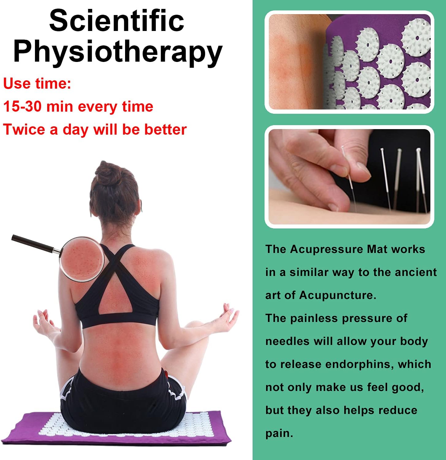 XiaoMaGe Acupressure Mat and Pillow Set with Bag - Large Size 28.7 X 16.5 inch Massage Body Acupuncture Mat - Naturally Relax Back, Neck and Feet Muscles - Stress and Pain Relief (Purple) : Health & Household