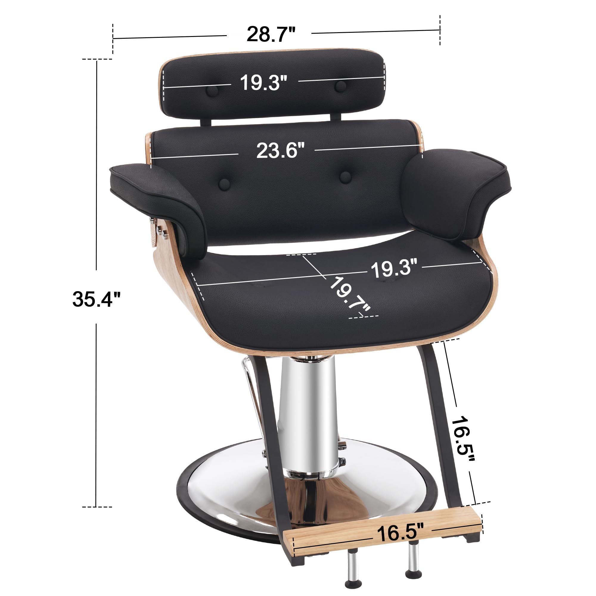 BarberPub Bend Wooden Salon Chair Hydraulic Chair Hair Cutting Beauty Spa Styling Equipment 8261 (Black)
