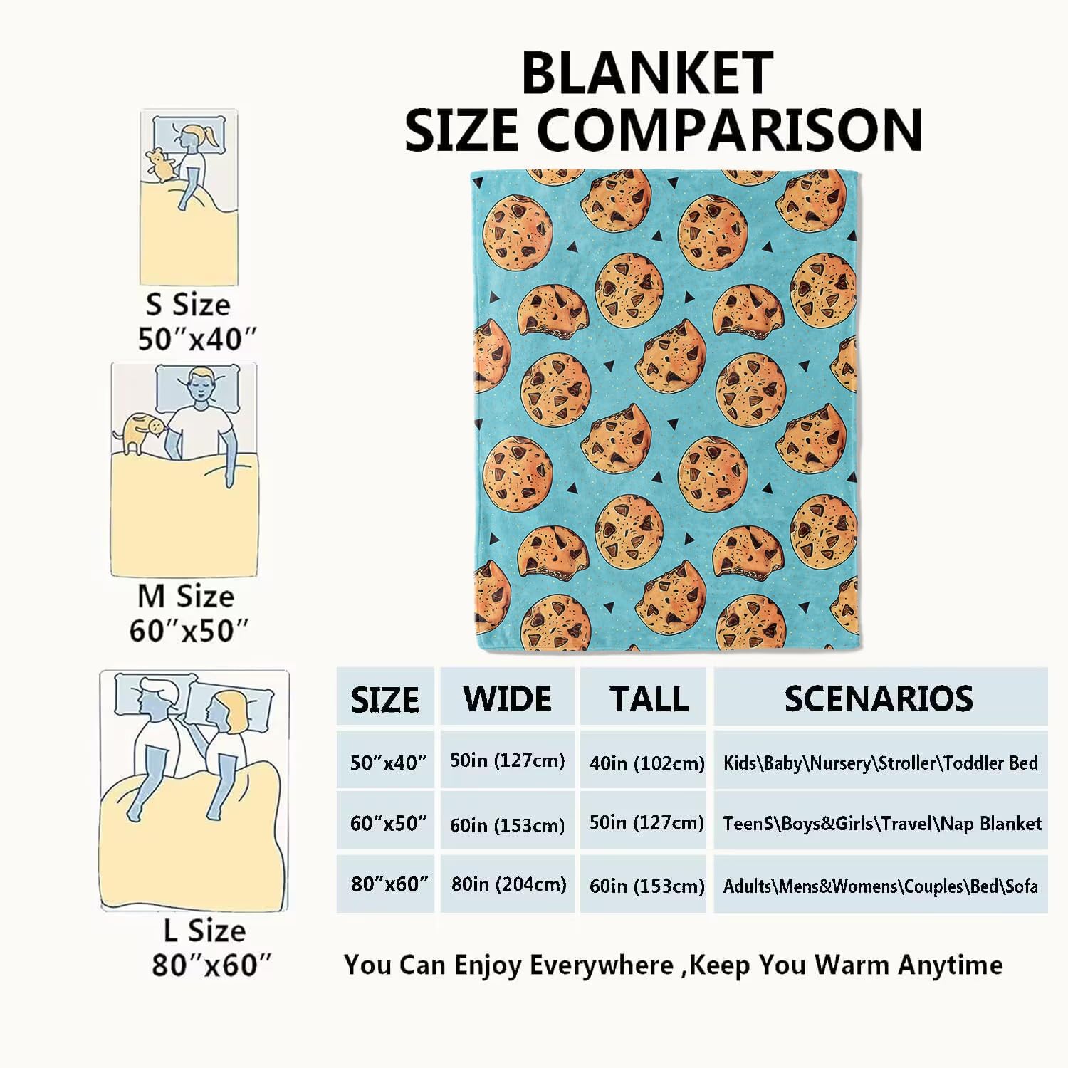 Sweet Cookie Blanket Fun Chocolate Blue Throw Blankets,Birthday Gifts for Girls Women & Dessert Lovers,Lightweight Soft Fleece Cozy for Sofa Couch Bed Room Travel Decor 60x80in - Image 3