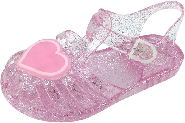Jelly Sandals for Toddler Girls Clear Heart Shape Summer Beach Sandal Soft Waterproof Flats Princess Shoes 2-10 Years