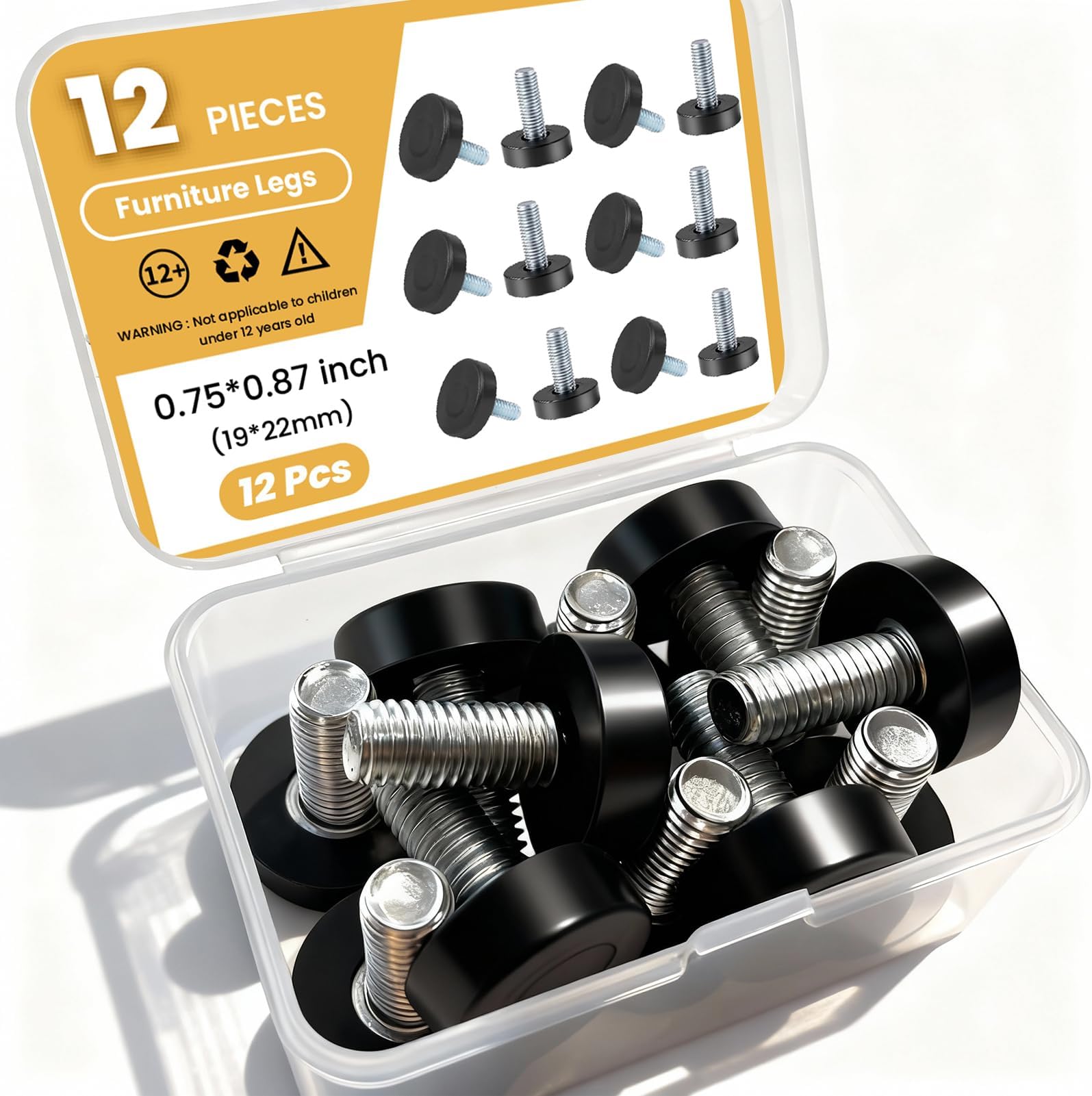 12 Pcs 1/4" Thread Leveling Feet, Adjustable Furniture Leveling Glides - Heavy Duty Threaded Screw-in Leg Levelers for Table, Chair, Cabinet, Stool, Sofa & Desk