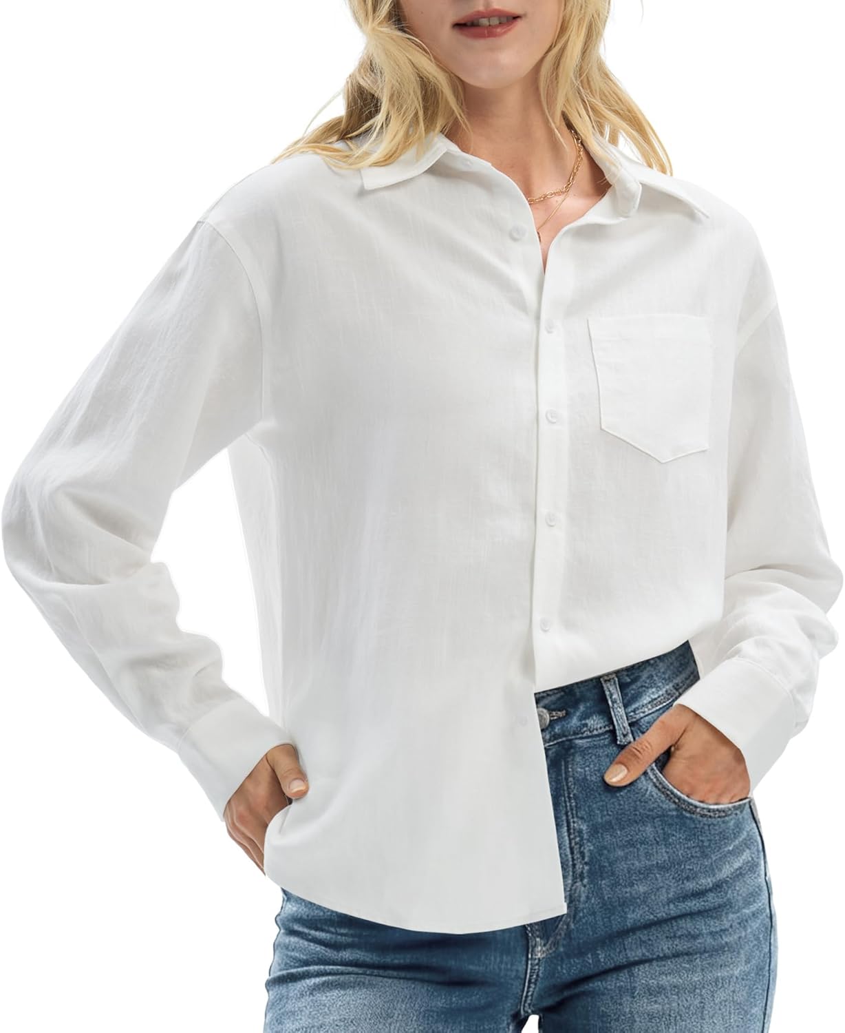 AVICHIC Women's Linen Shirts Casual Button Down Linen Tops for Women Long Sleeve Loose Fit for Summer Beach Vacation