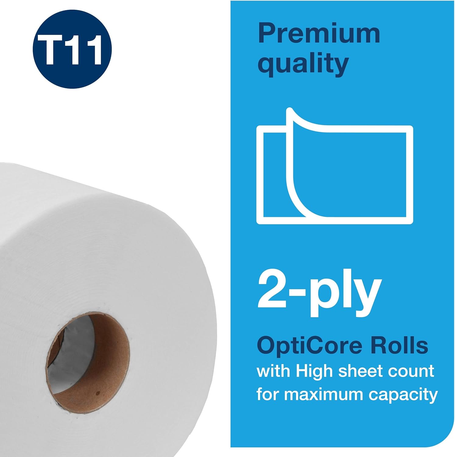 Tork OptiCore Mid-size Toilet Paper Roll White T11, Premium, 2-ply, 36 x 800 sheets, 106390