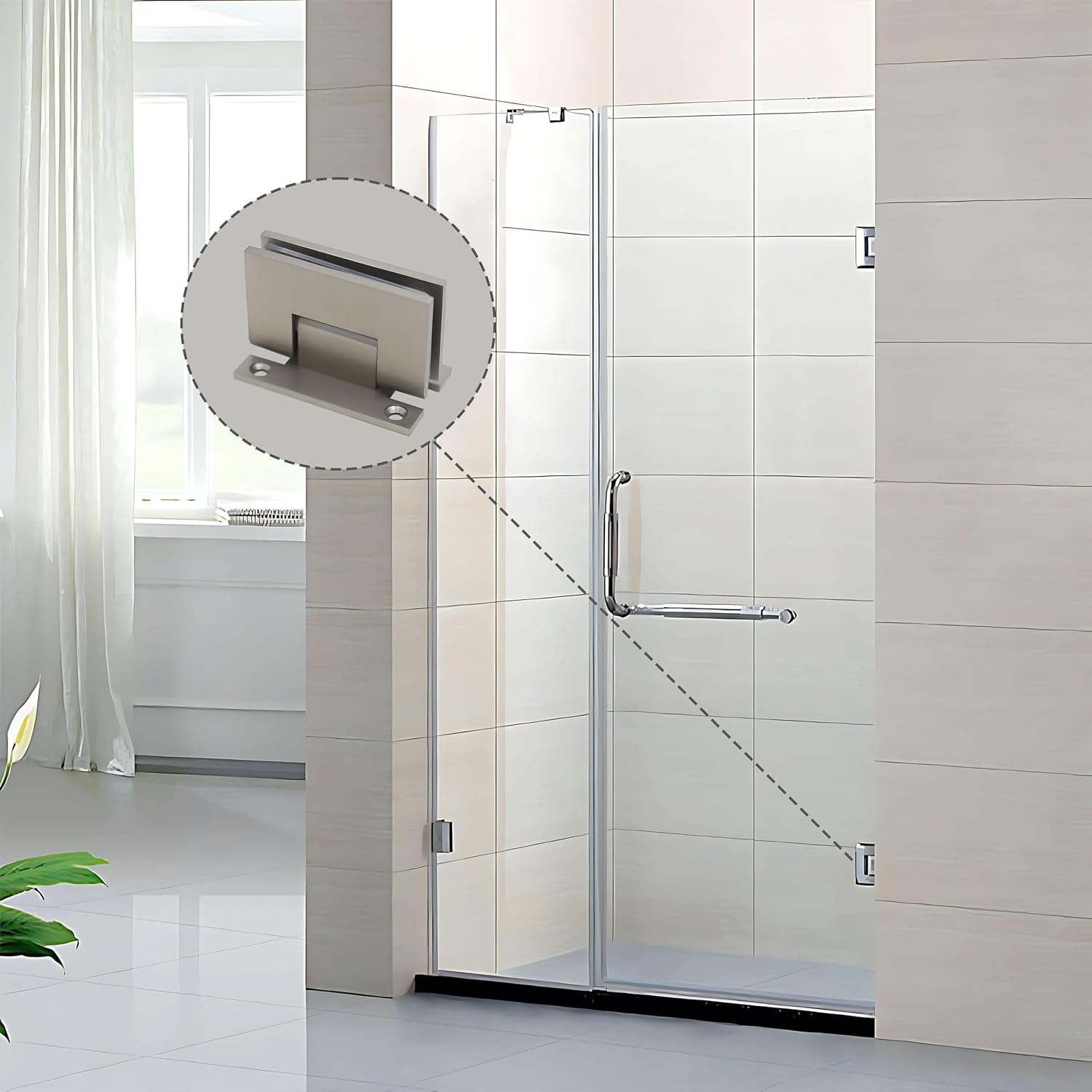 Brass Glass Door Hinge, 90 Degree Shower Door Hinges, Heavy-Duty Shower Door Replacement Kit for 5/16"-1/2"(8-12mm) Frameless Glass Doors, Brushed Nickel