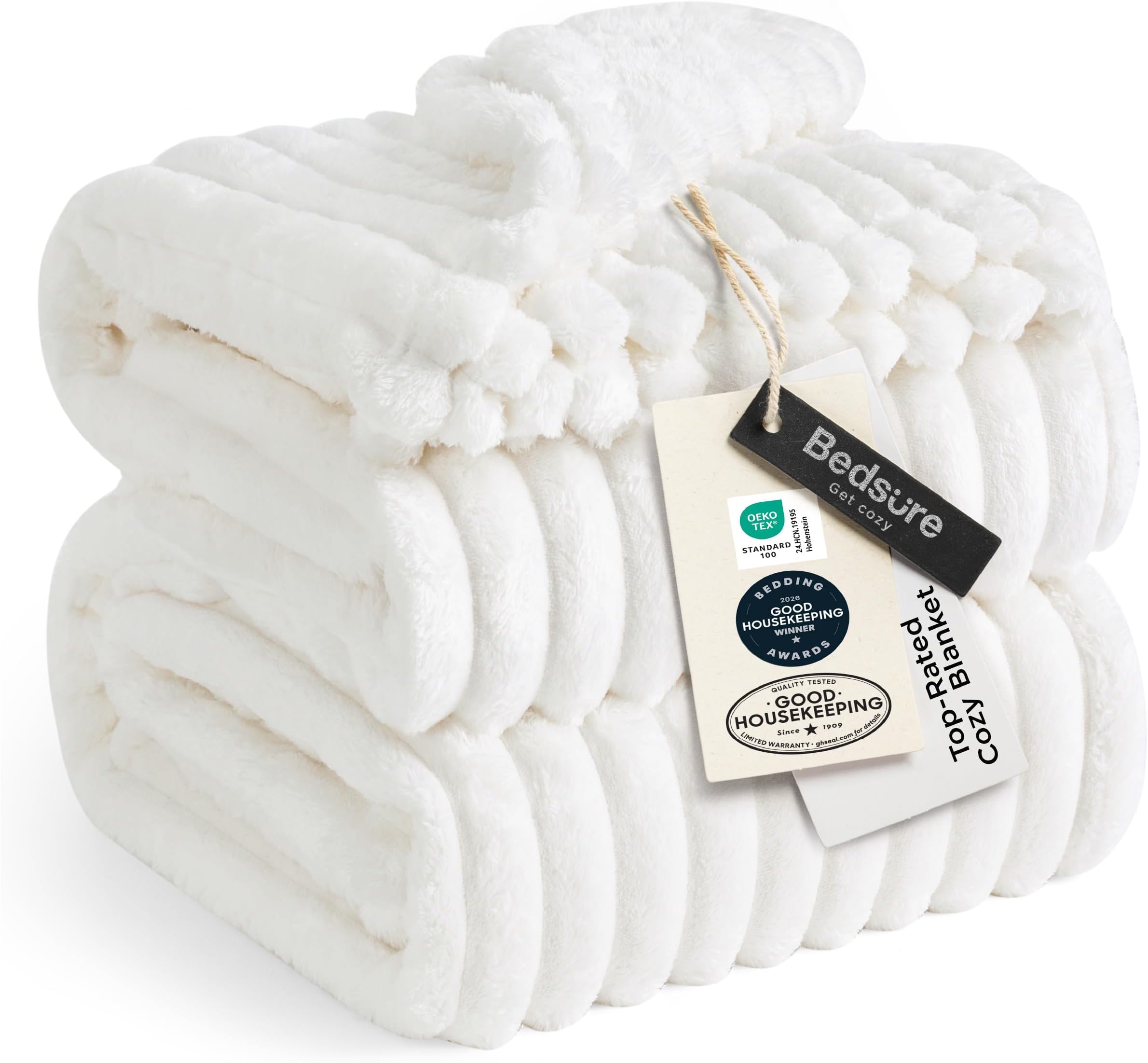 Bedsure GentleSoft King Size Blanket for Bed - Cozy Soft Blankets for Women, Cute Large Bedding Fleece Throws for Girls, Off White, 108x90 Inches