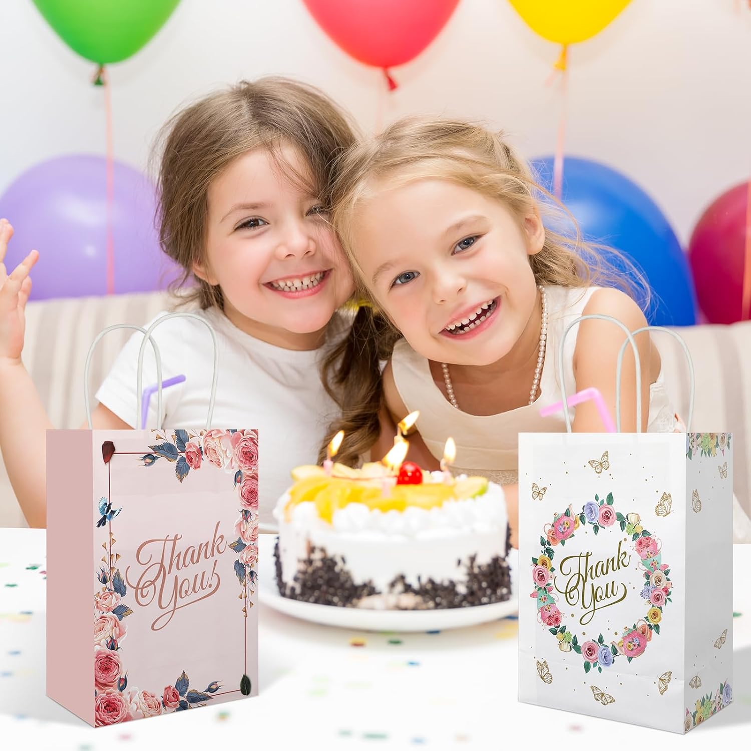 Ethanberg 20Pcs Thank You Gift Bags Floral Design with Handles, 8.2" x 5.8" x 3.15" Thank You Kraft Paper Bags for Business, Boutique, Wedding, Birthday, Party Return Favor - Image 5