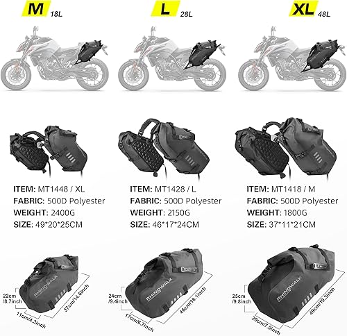 Miniatura 3 de Rhinowalk Alforjas de motocicleta impermeables de doble cara (24 L x 2) alforjas para motocicleta, compatible con la mayoría de los bastidores de