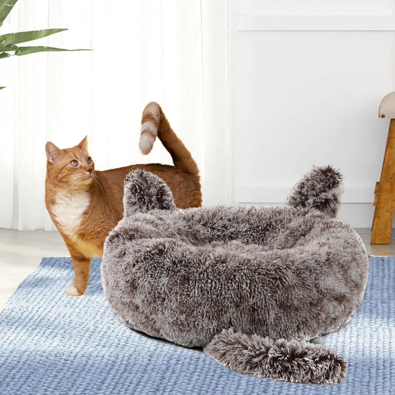 Round Pet Blanket Dog Bed Self Warming Cat Warm House for Small Medium Dog, Gradient Coffee 70cm