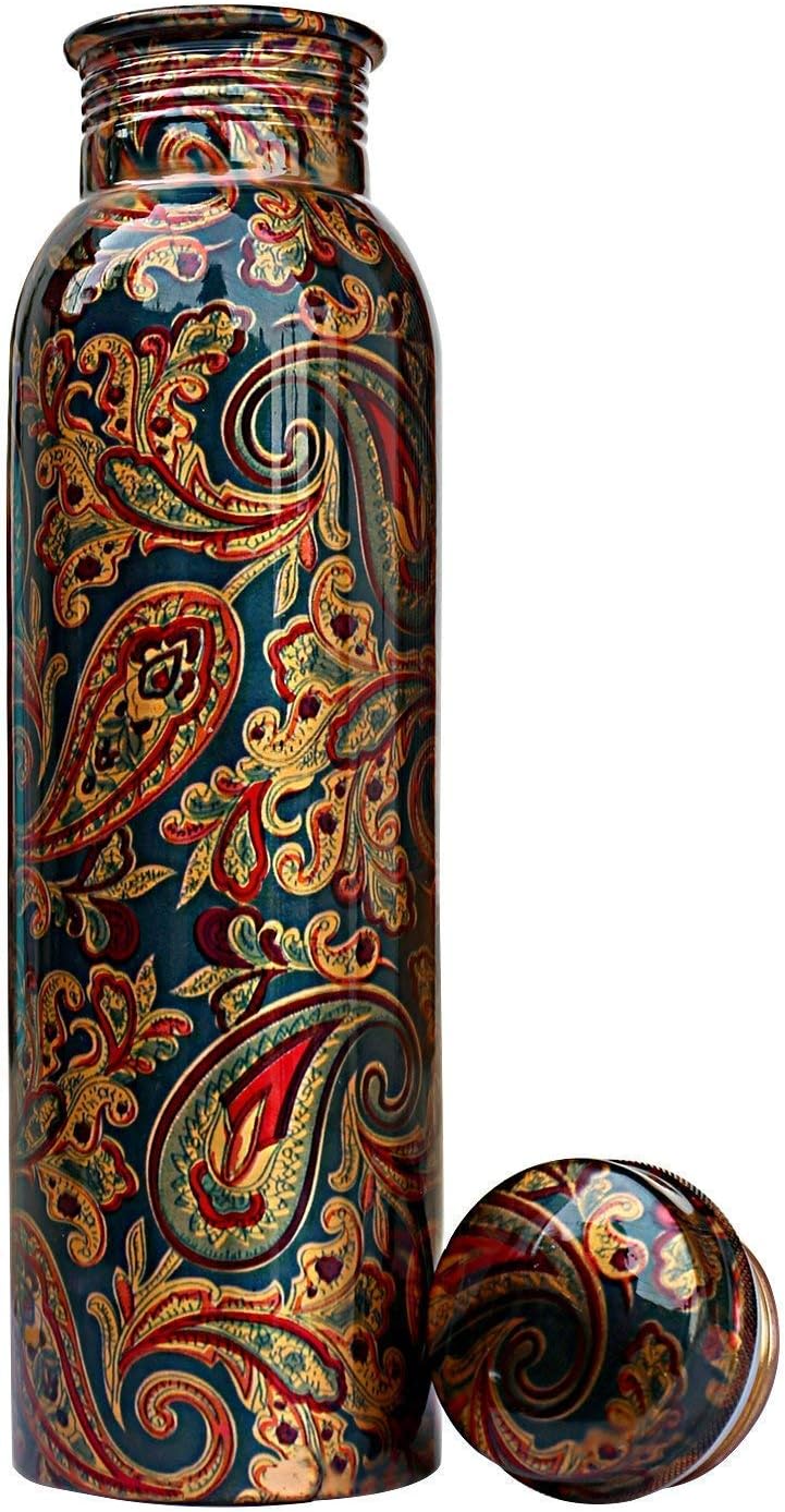 Handicraft World Pure Copper Printed Water Bottle | Designer Copper Bottle 1 Litre, Leak Proof, Jointless, Seamless|Capacity-1000 ml|®