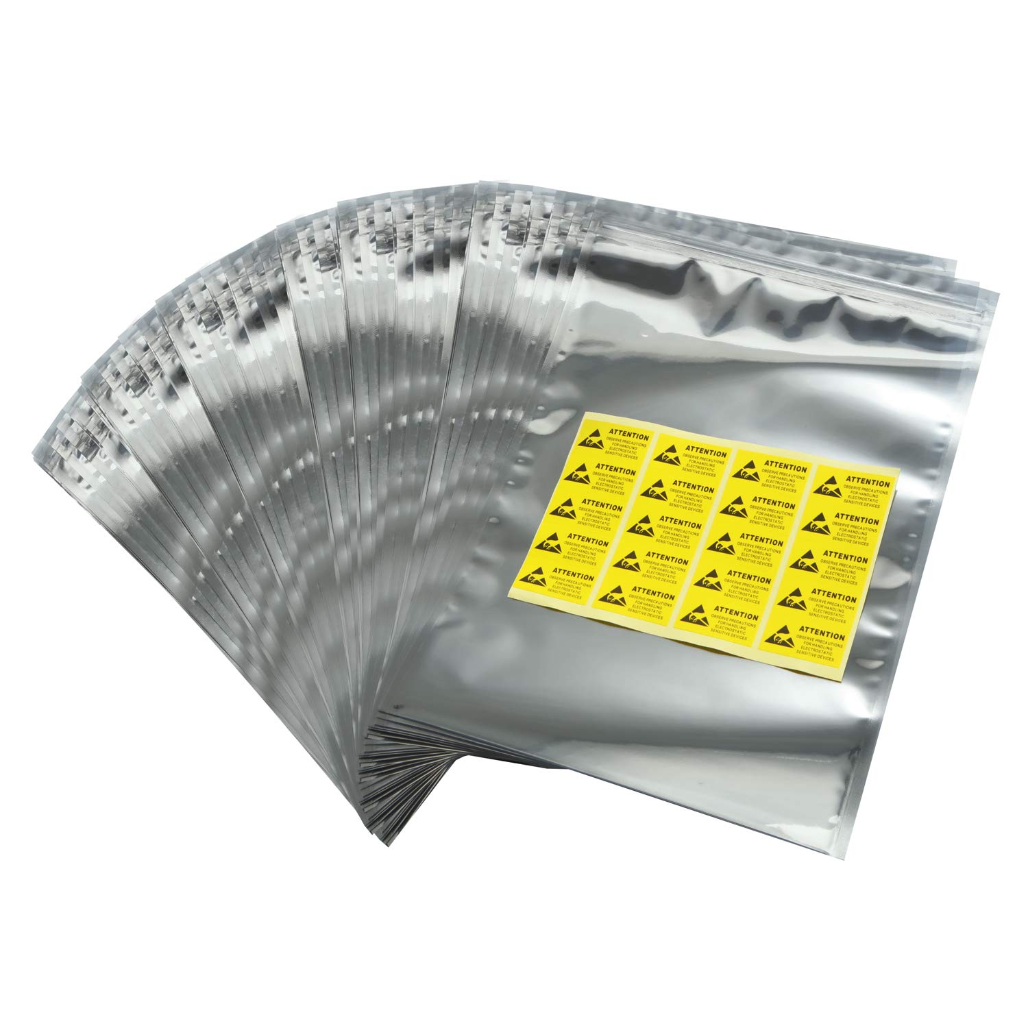 MWRF Source 100 PC Zip Lock Top Anti-Static Bags and Labels for Electronic Devices, 8x12 inches, 203x304 mm