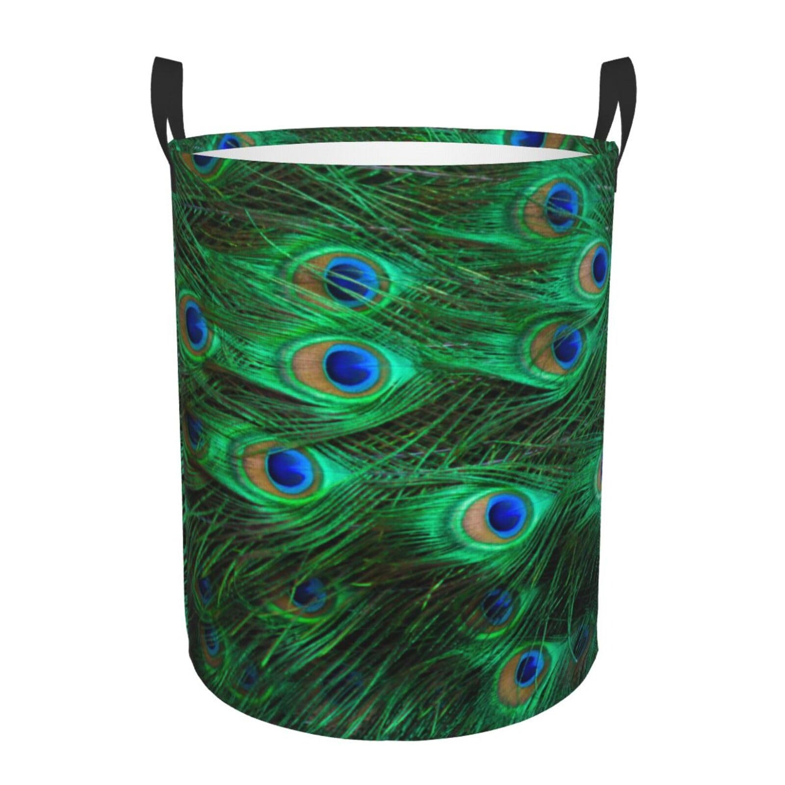 Laundry Basket Peacock Feathers Laundry Hamper Waterproof Idea Hampers Large Collapsible Baskets with Handle Suitable for Bedroom Bathroom Utility Room Kitchen