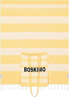 BOSKIMO Toalla de Playa XXL Gigante con Bolsa Cosida 2 en 1 - Pareo Familiar Fouta con Flecos, 180x200 cm - Toalla y Bolso...