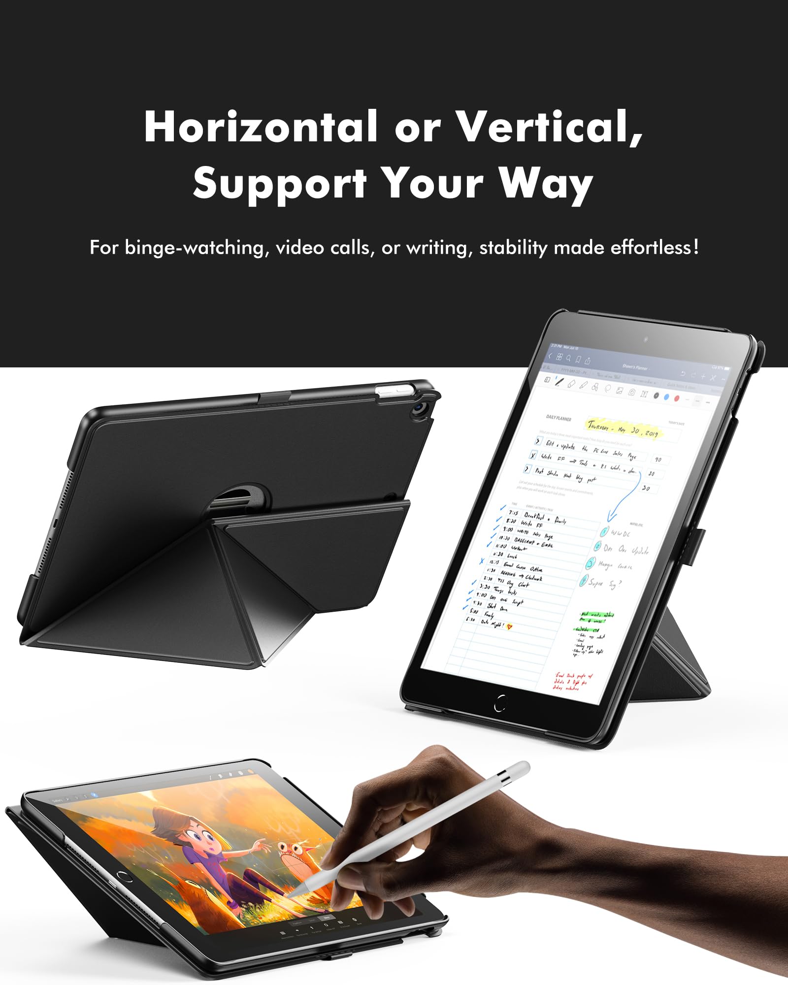 Étui Tablette 9.7-10.2 Pouces Avec Poignée - Tissu Néoprène 4.5mm - Protection Chocs Et Rayures - Design Papillon Rose - Lavable Machine