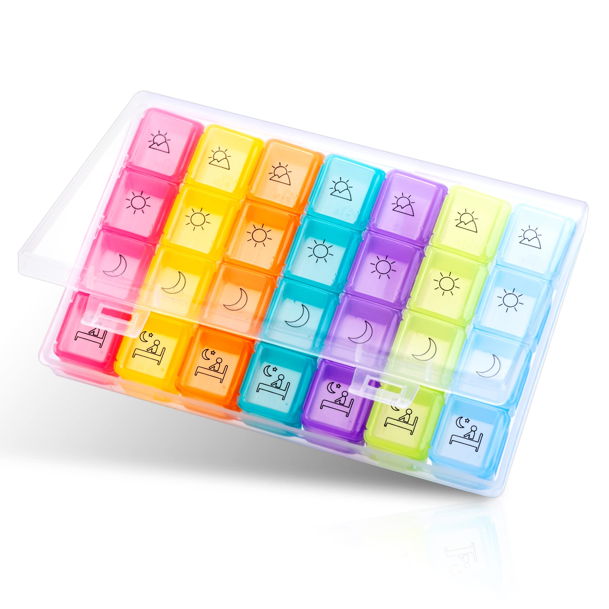 Photo 1 of 2 Pack Bundle Macood Small Pill Organizer 7 Day (4 Times a Day) Portable Weekly Pill Box Case Dispenser for Vitamins/ Supplements/ Medication/ Fish Oil - Rainbow Colors (Note: Small Size)