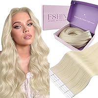 Vista 18 de Fshine Extensiones de cabello humano con cinta, 12 pulgadas, 1.06 oz, balayage, castaño a rubio platino, 20 unidades, cabello Remy lacio invisible