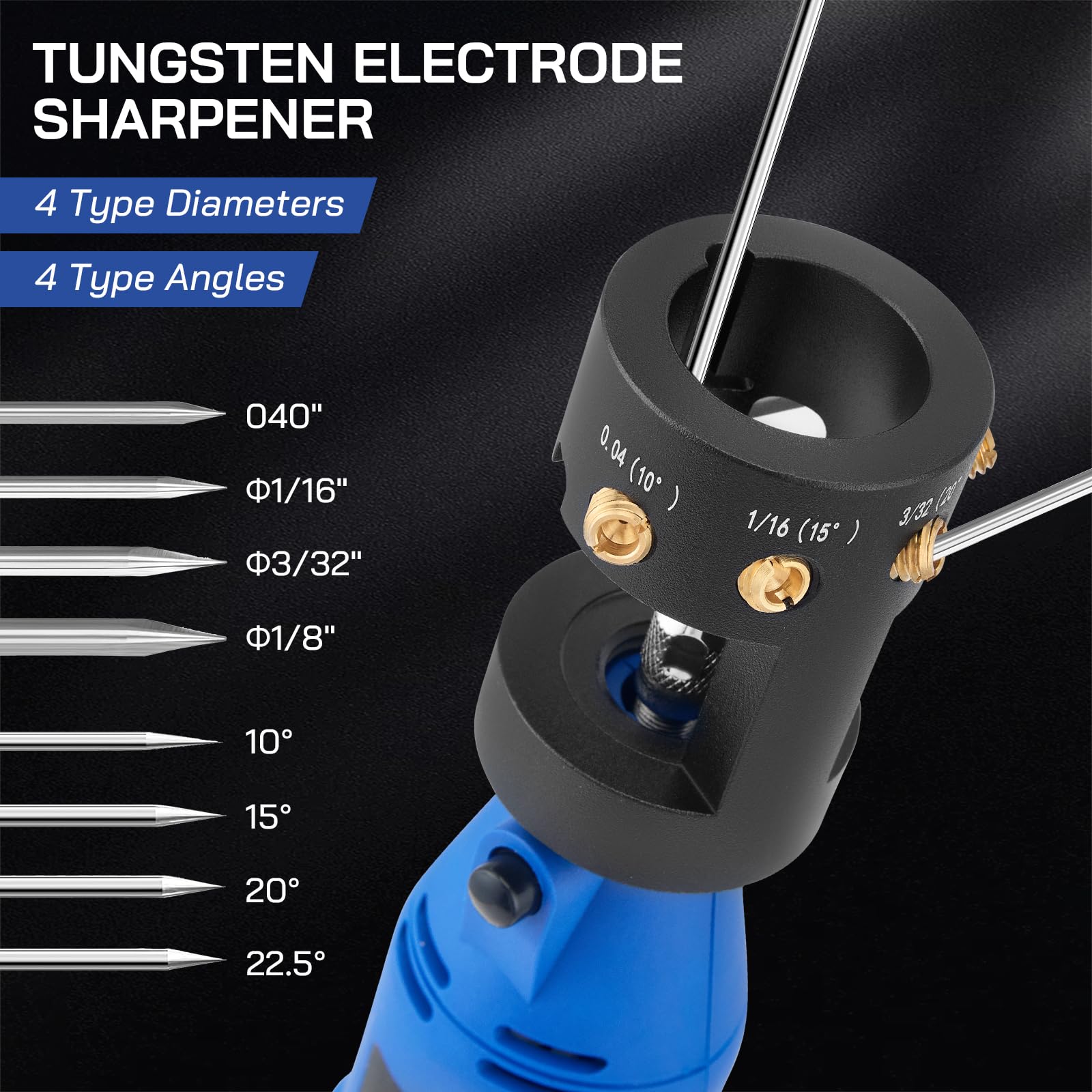 Elektrodenschleifer Für Wig Schweißen, 260w Wolfram Elektrodenschärfer-Set Mit Flachem Schleifblock Für Schweißen, 6 Größen, 8 Winkel, Wig Schleifgerät Mit Abtrennschlitz Und 3 CNC-Dorne