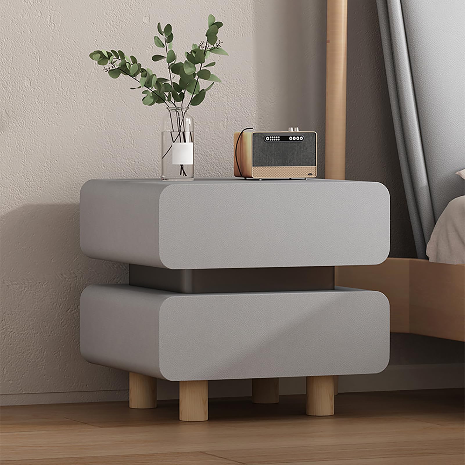 Meuble de chevet en bois massif avec tiroirs coulissants pour chambre cocooning