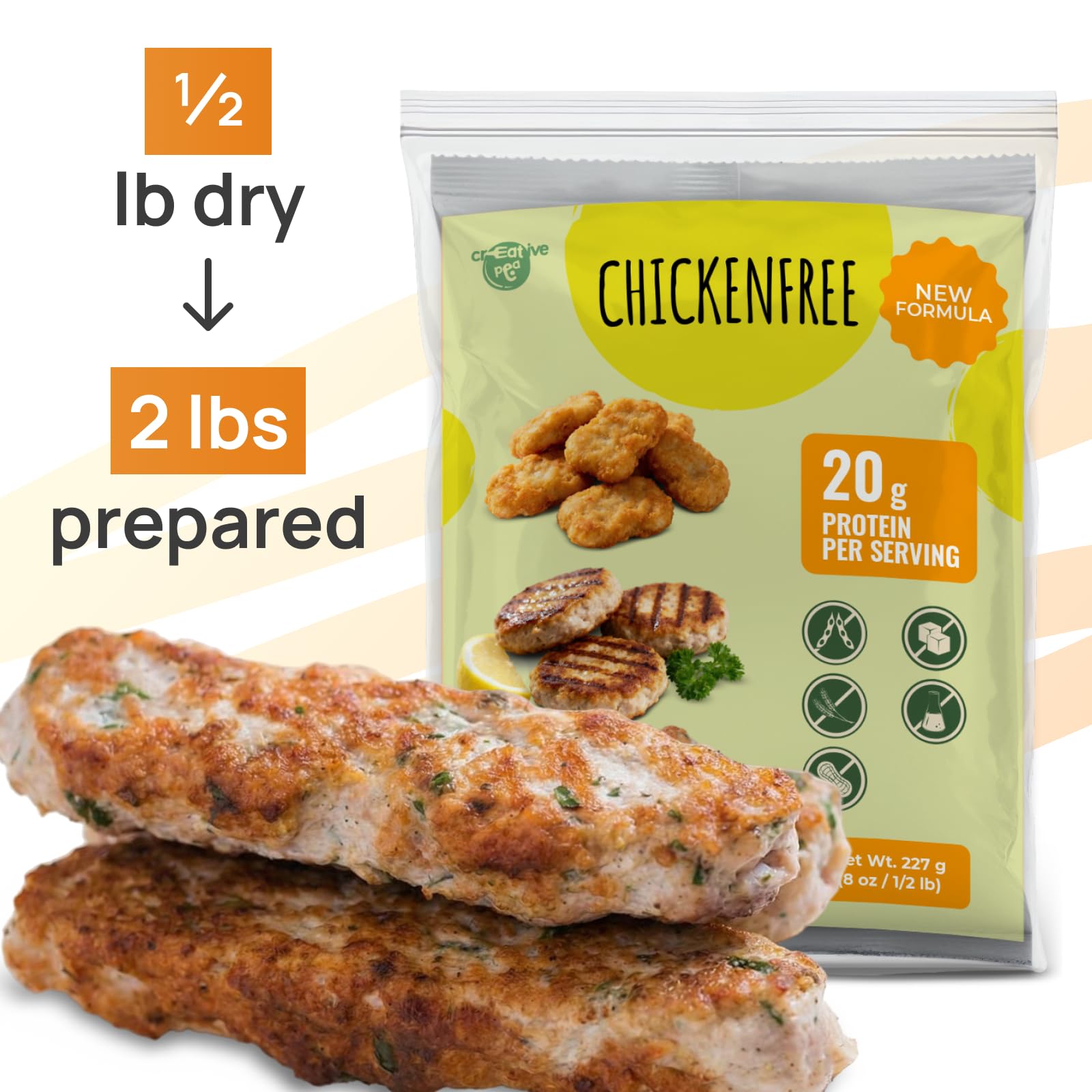 Creative Pea Vegan Chicken Mix - Plant-Based Chicken Style Dry Mix | Just Add Water & Oil | 4× Yield Makes ~2 lb | High-Protein Pea Protein | Quick Vegan Meals | Gluten-Free | 227g