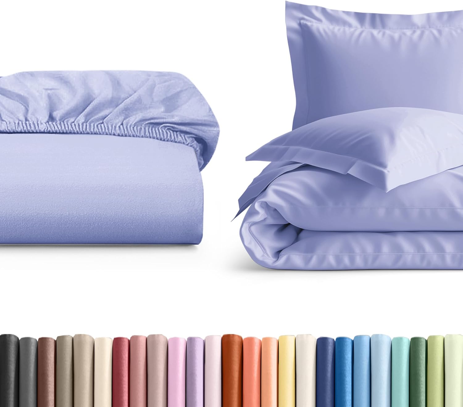 Cal King Size Fitted Bed Sheet + Duvet Cover Bundle - Hotel Luxury Single Fitted Bottom Sheet Only - Fits Mattresses with Deep Pockets up to 16 inches - Soft, Breathable and Wrinkle Free - Lavender