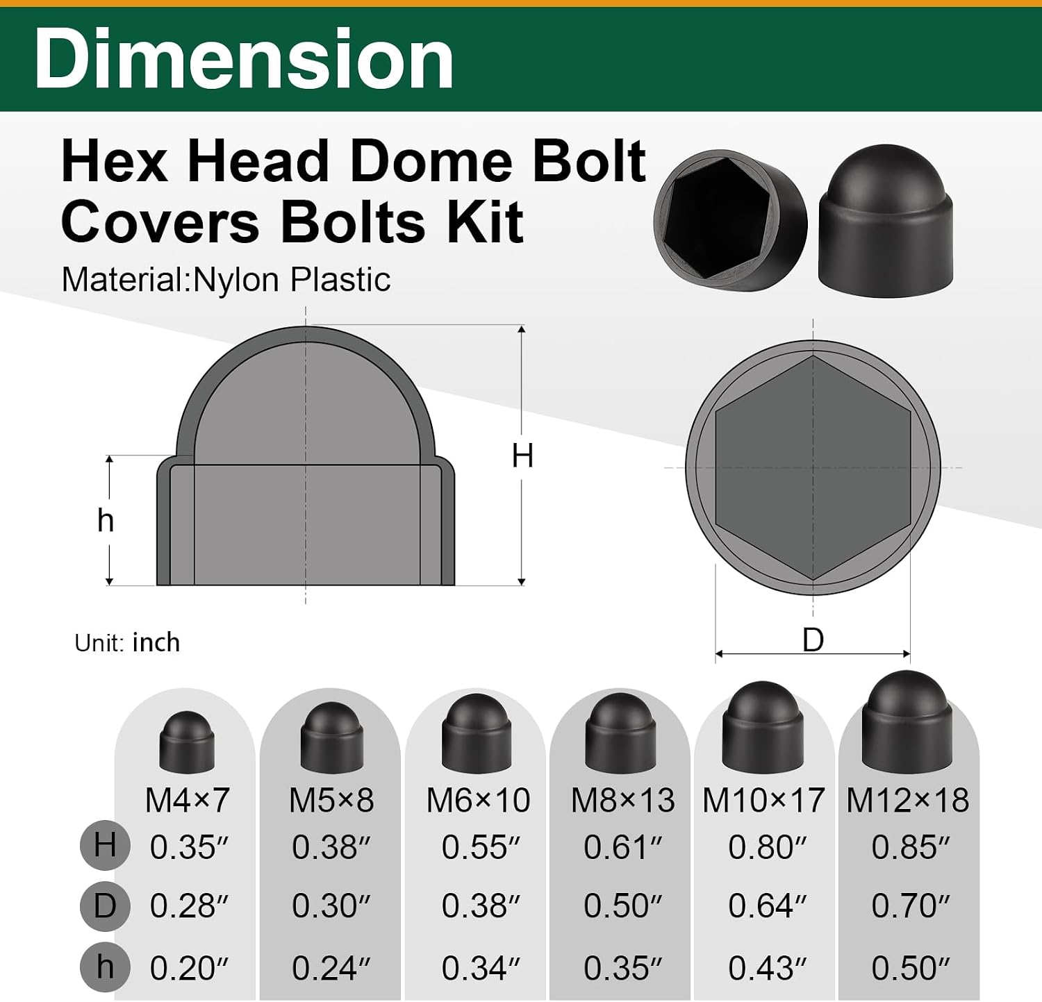 150PCS Metric Plastic Bolt Caps, Hex Head Covers M4-M12