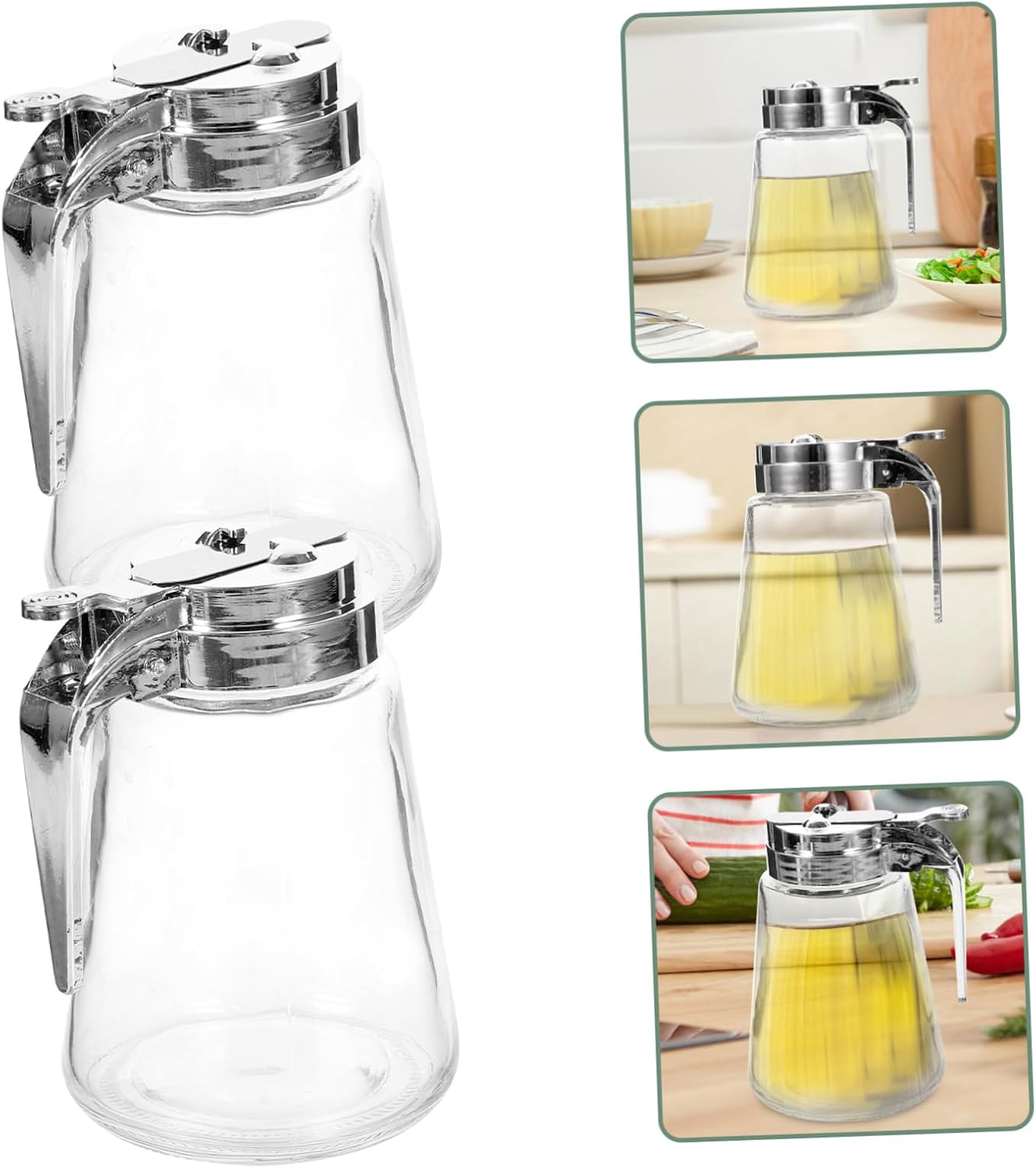BESTOYARD 2pcs 300ml Glass Oil Dispenser Set Leak-proof Honey and Vinegar Cruet Pour Spout Kitchen Condiment Dispenser for Syrup and Creamer