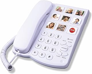 TelPal Big Button Corded Telephone with Speaker for Seniors Elderly, Amplified One Button Touch Picture Landline Phone for Old People, SOS Desk Telephones with Easy to Read Digit Numbers
