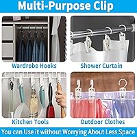 Vista 5 de VinBee 20 ganchos de lavandería con clips de plástico superfuerte para el hogar, viajes, ganchos giratorios para colgar en el armario, abrazaderas