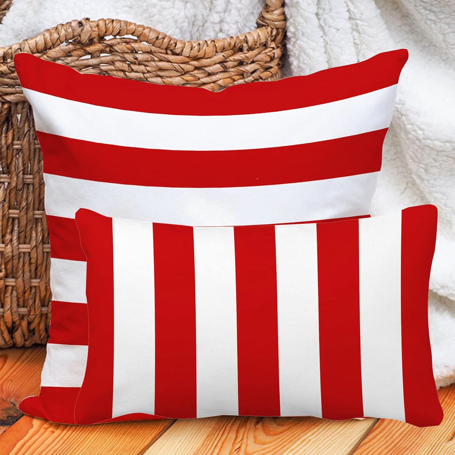 Leaveland Red and White Stripe Set of 2 12x20 Inch Cotton Polyester Throw Pillow Cover Decorative Soft Lumbar Cushion Case Slipcover Fall Autumn Winter Christmas Home Decor Sofa Accent Pillowcase Sham