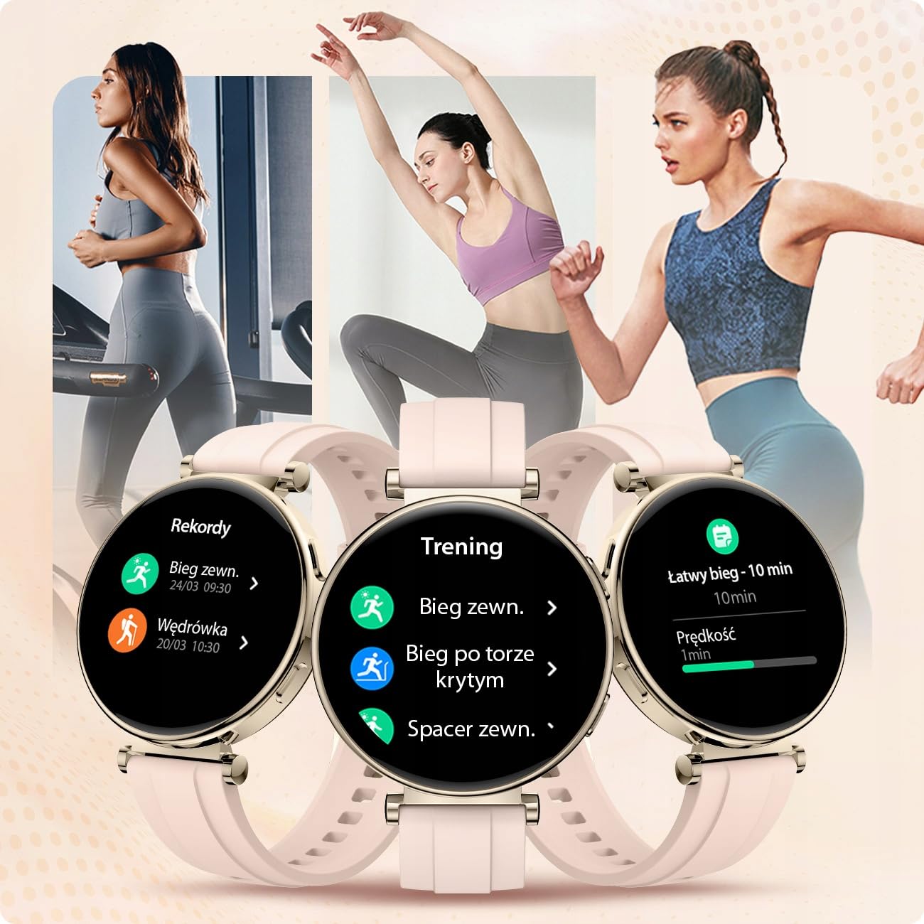 Smartwatch damski zegarek POLSKIE MENU AMOLED ROZMOWY SPORT ZDROWIE 4 paski