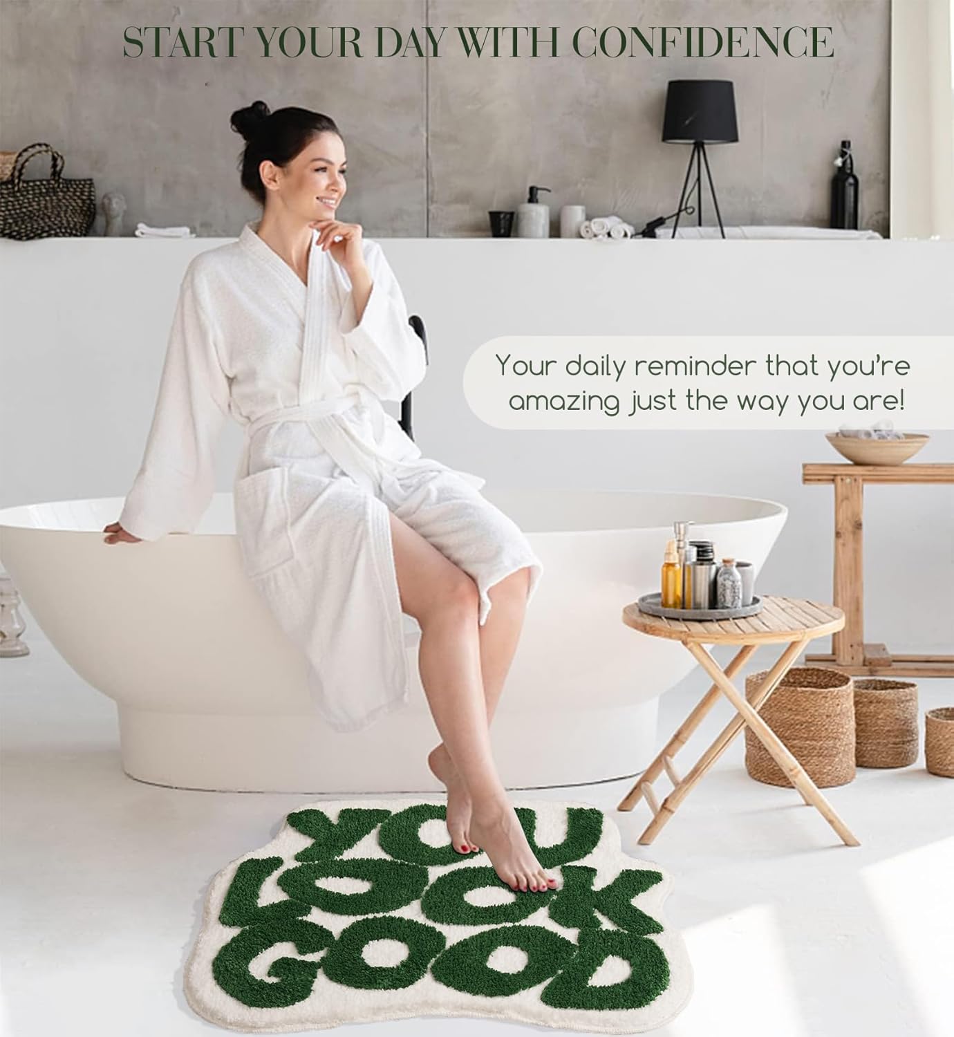 ELDONE You Look Good Bath Mat - Cool Sage Green Bathroom Rugs Non Slip Washable, Green Bathroom Decor, Hypebeast Bedroom Decor Aesthetic, Cute Funny Funky Trendy Olive Green Bathroom Mats 25" x 21"