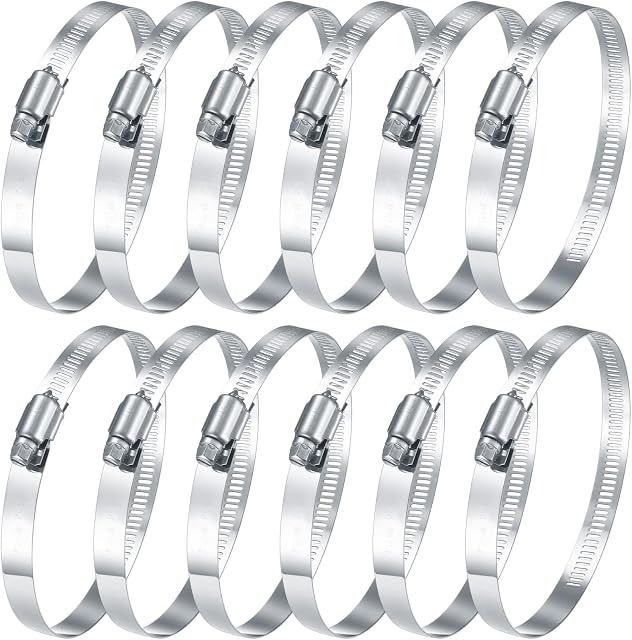12 Pcs Large Jubilee Clips, 91-114mm Adjustable Metal Hose Clips Clamps, 304 Stainless Steel Ducting Pipe Clips for Securing Flexible Hose Pipe