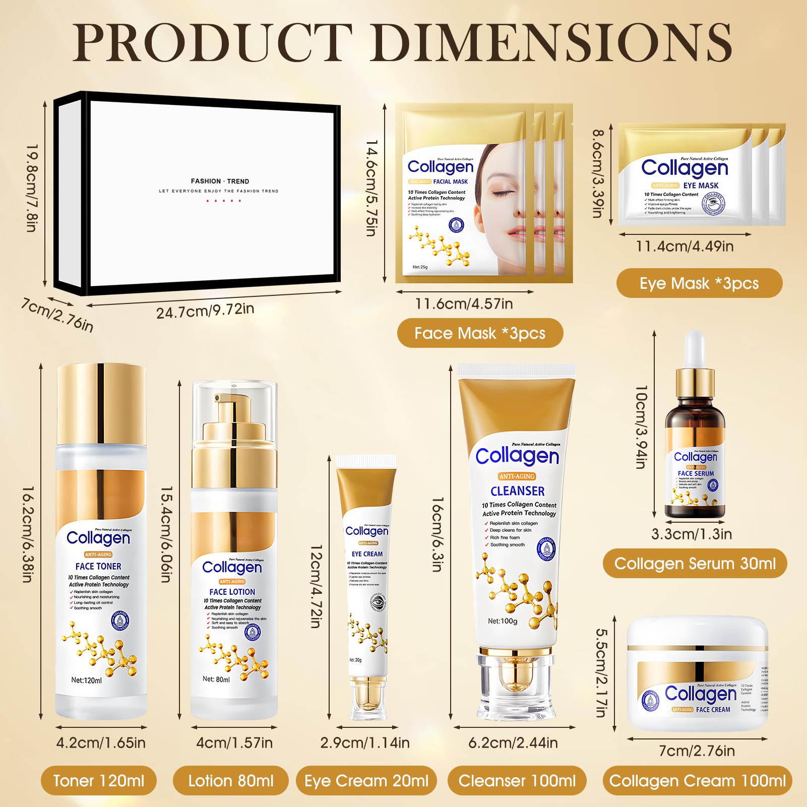 12PCS Collagène Coffret Soin Femme, Coffrets de Soins pour la Peau, coffret skincare Inclure Collagene Masque, Creme, Serum, Creme Yeux, Tonique, Atténue les Ridules, Hydrate et Nourrit la Peau