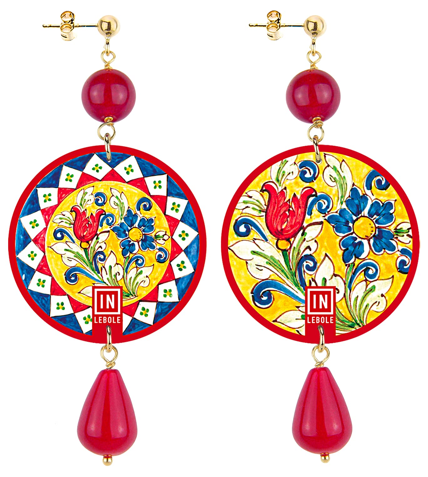 Collezione The Circle DOR299 Fiori Orecchini da Donna in Ottone Pietra Rubino