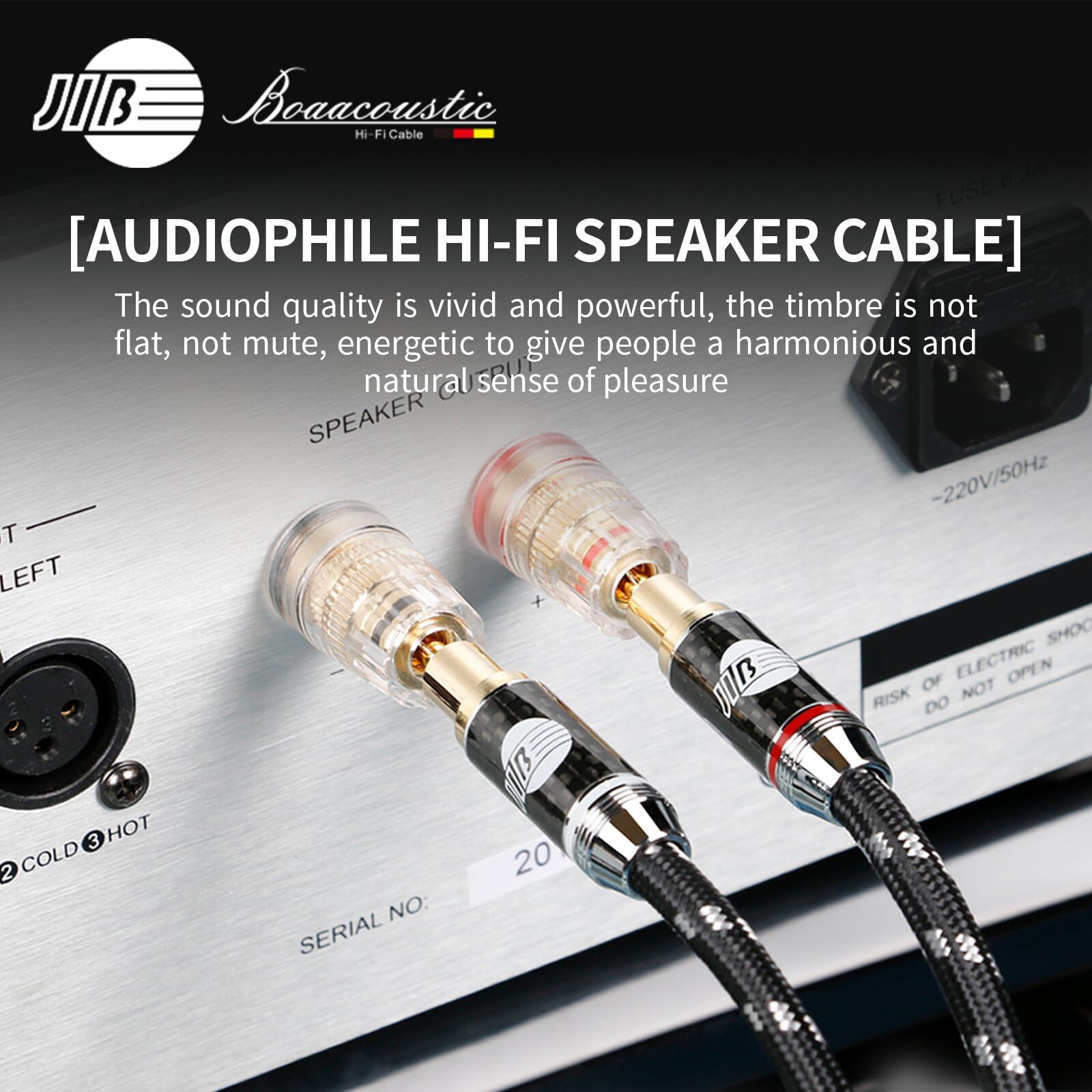 BOAACOUSTIC JIB Hi_end Audiophile kabel głośnikowy S-OCC wymienny kabel bananowy, kabel głośnikowy z wysokiej jakości wtyczkami bananowymi i Y Spades (BEB-2025-2,5 m, 2 szt./zestaw, OD: 25 mm)