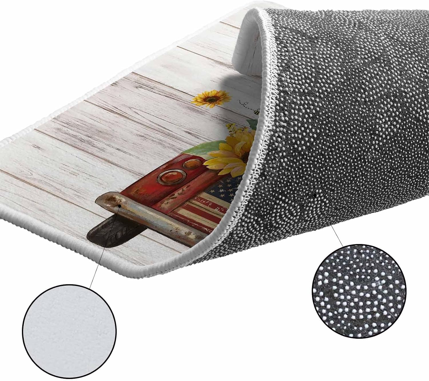 Vintage Sunflower Truck Kitchen Rugs and Mats Set of 2, Non-Slip Kitchen Sink Mat, Wooden Summer Botanical Retro Art Washable Doormat Bathroom Rugs Runner for Bedroom/Living Room 17.7"x30"+17.7"x59"