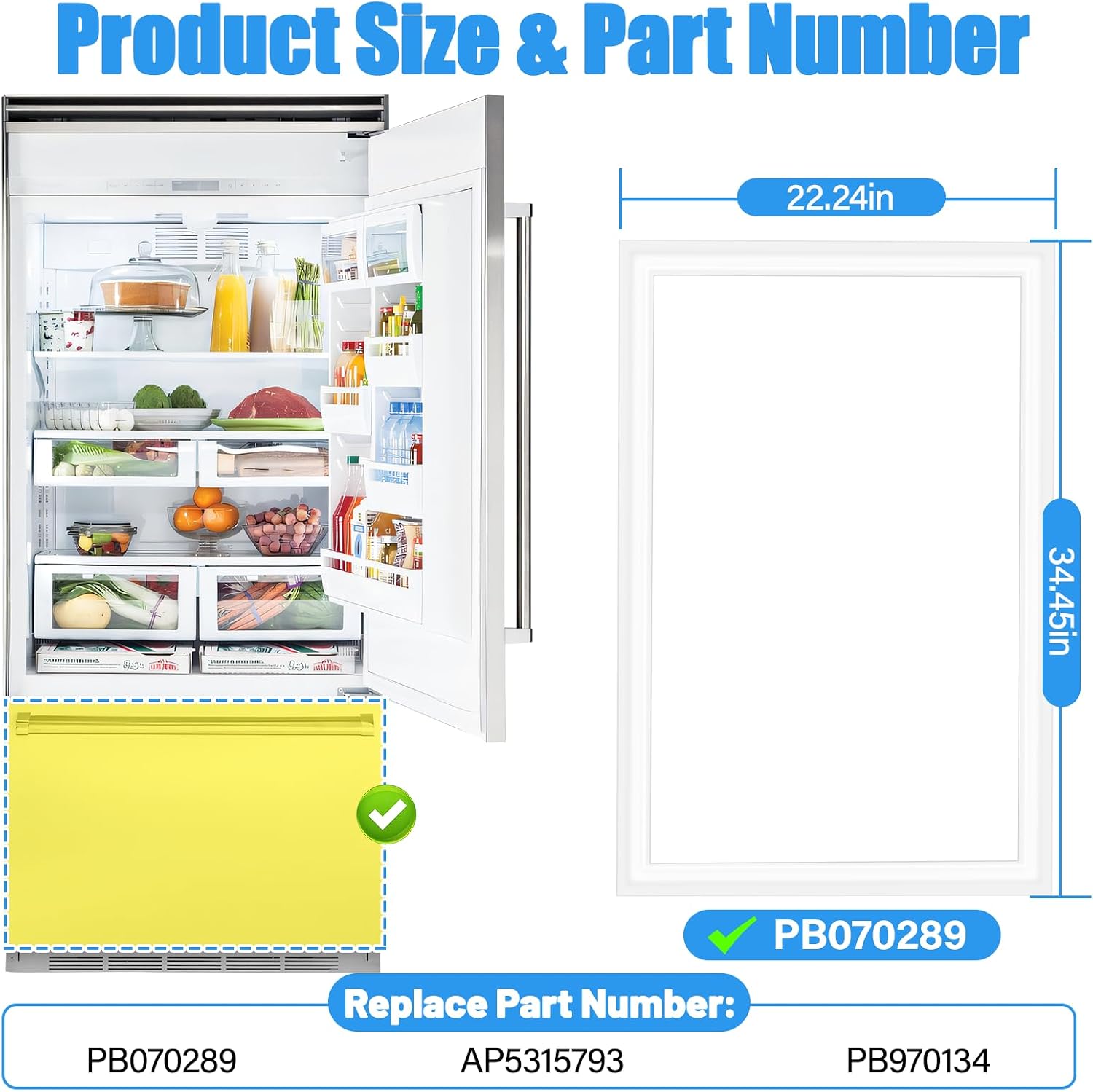 Upgraded PB070289 Freezer Door Gasket Compatible with Viking Refrigerator Door Seal Replacement AP5315793 PB970134 Freezer Door Seal for Viking DDBB363 DFBB363 DTBB363 VCBB363 Bottom-Freezer Seal